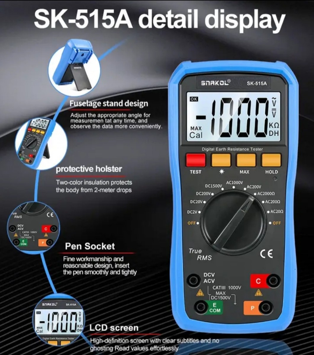 დამიწების წინაღობის პორტატული პროფესიონალური ახალი თაობის ტესტერი SK-515A